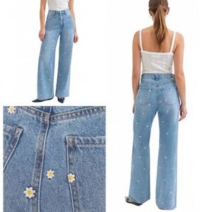 DAZE FAR OUT DAISY WIDE LEG High Rise Daisy Jeans Daze-y Embroidered Boho 🌼🌼🌼
